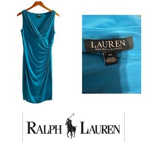 Ralph Lauren Rouched  Aqua Blue Cocktail Dress   Size 10